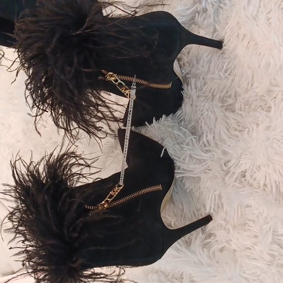 Michael Kors Whitby Black Ostrich Suede & Feather High Heel Bootie MULTI SIZES - Picture 9 of 16